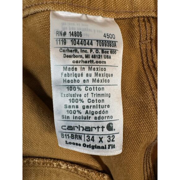 Workwear x Carhartt B11 BRN Washed Duck Work Loose Fit Dungaree Pants SZ 34x32 - Picture 5 of 9